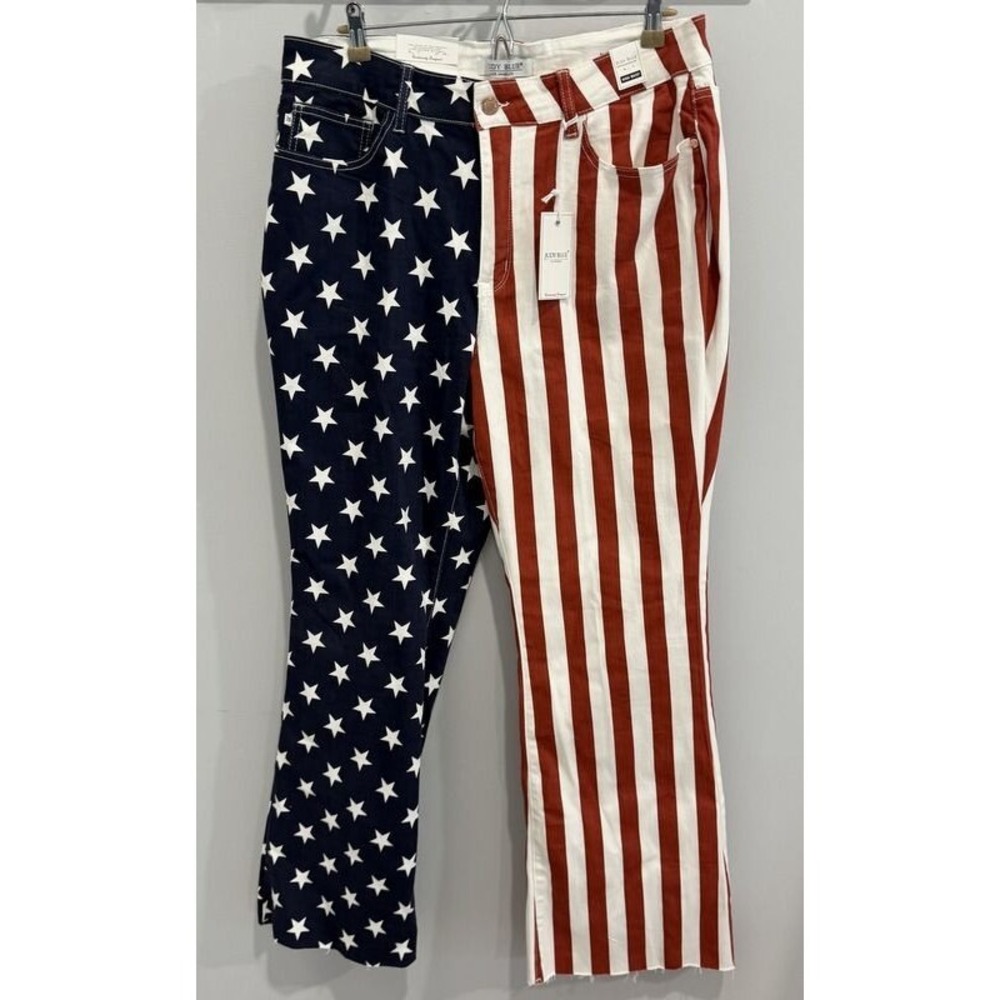 NEW Judy Blue Womens Plus 18W American Flag Stars Stripes High Waist Flare Jeans